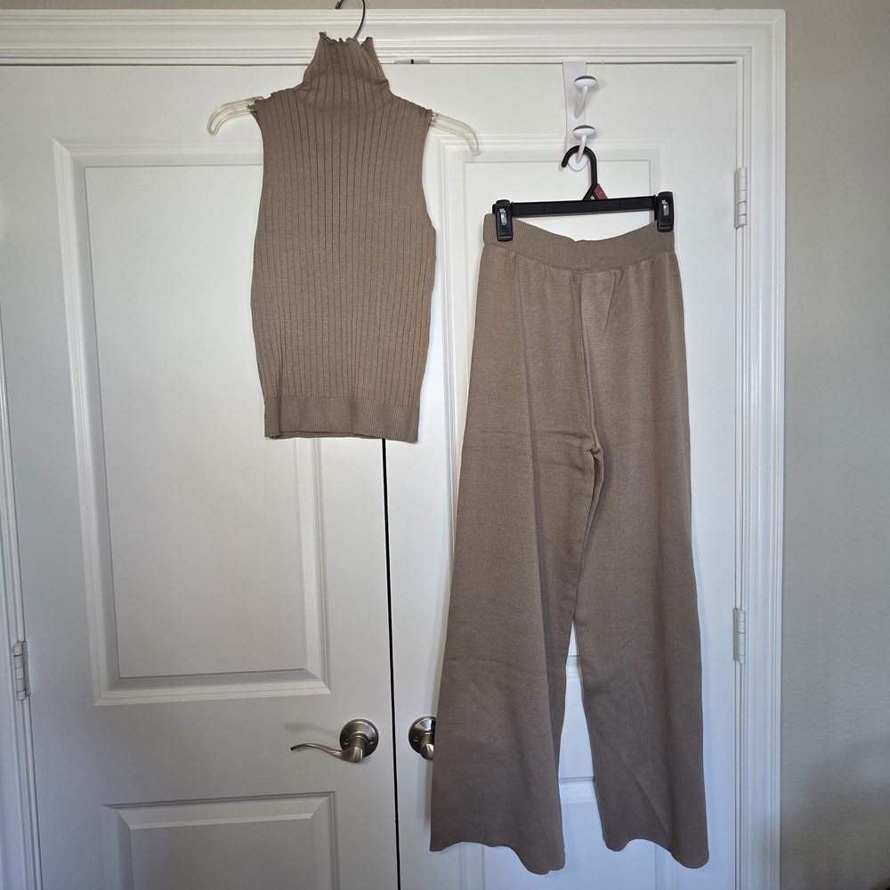 Women’s Taupe Knit Cardigan Set - Sweater, Top & Pants - Picture 11 of 11